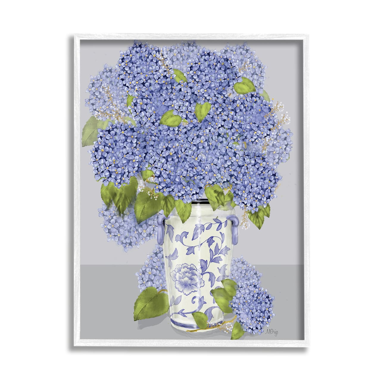 Stupell Industries Blushing Blue Hydrangeas in Vase Wall Art in White Frame